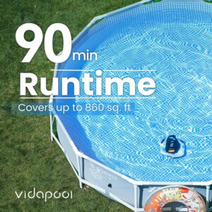 Vidapool Cordless Robotic Pool Vacuum Cleaner,Portable Swimming Pool Vacuum Self-Parking Technology with LED Indicator,Ideal for Above Ground/Flat Pools up to 860 Sq.Ft,Lasts 90 Mins-Grey