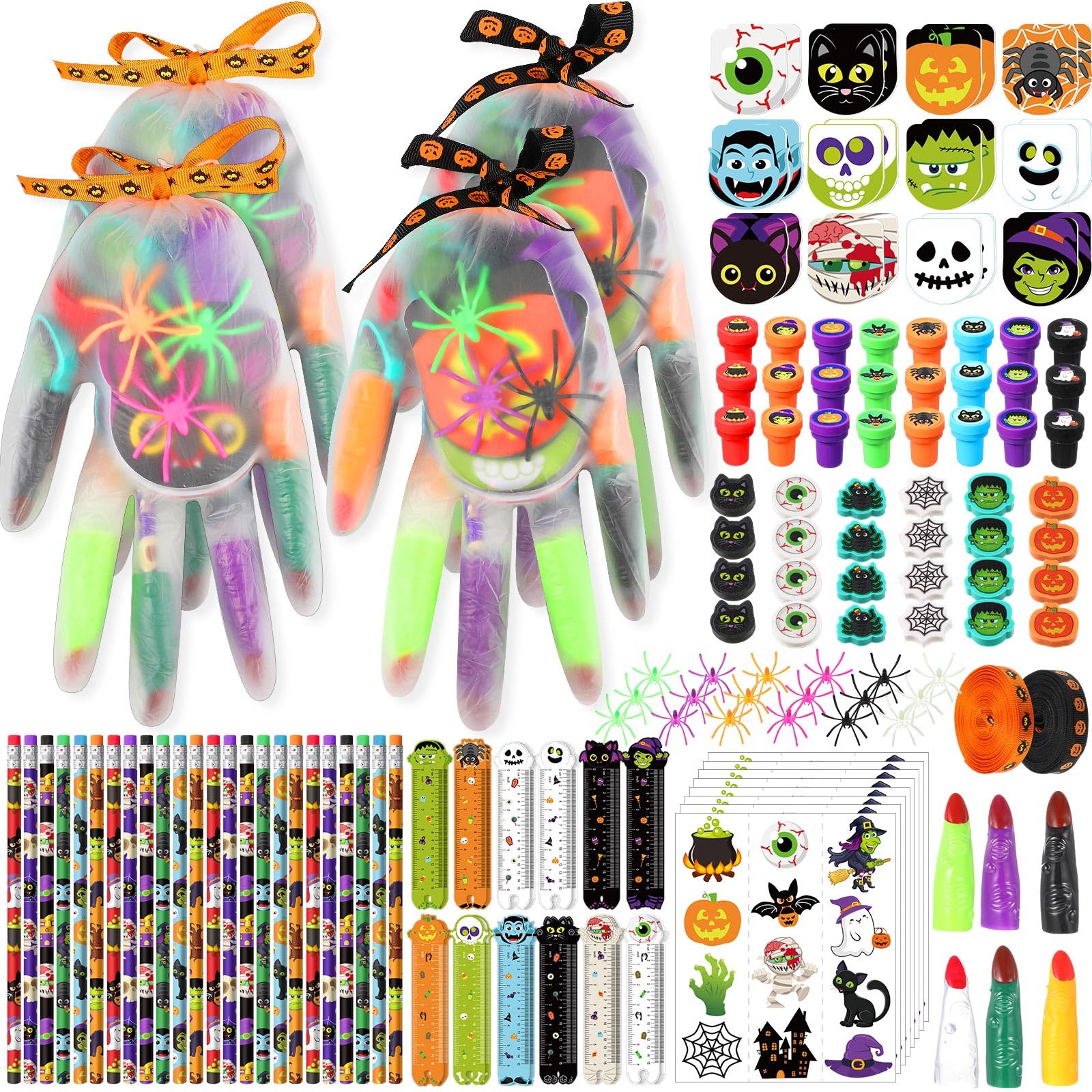 Chrisfall 242 Pcs Halloween Trick or Treat Party Favors Halloween Stationery Set Trick or Treat Gifts Bulk Halloween Goody Bag Fillers Stuffers for Classroom Prizes Trick or Treat Party Supplies