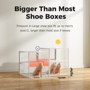 Pinkpum 15 Pack X-Large Shoe Storage Boxes Fit Size 12, Shoe Organizer for Closet Clear Plastic Stackable Shoe Dispaly Case Holder Bins, Sneaker Storage for Sneakerheads White