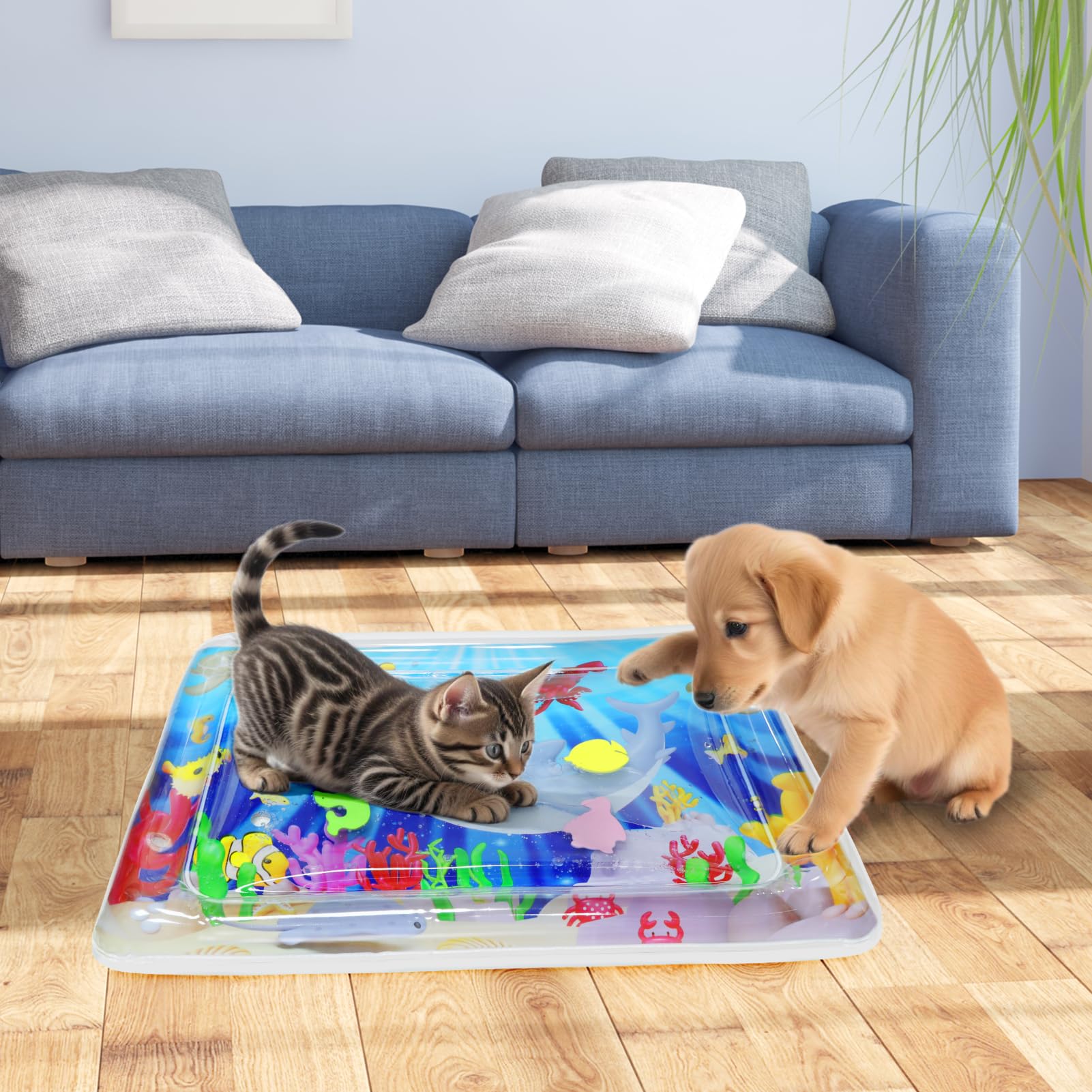 Upgraded Water Sensory Playmat for Cats, Thickened Cat Dog Toys Bored Pet Animals Cat Kicker Toys Self Play Mat Interactive Pet Water Sensory Mat Pad Pet Cooling Mat Indoor Outdoor Exercise Rectangle