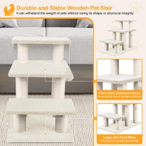 Dog Stairs, Cat Scratching Post 3 Steps Stairs for Cats and Dogs, Stable 20 inch Pet Stairs for High Beds & Sofas Protect Pet's Joints White