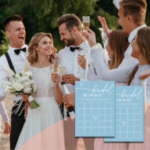 Cazhes Minimalist Bridal Shower Games, 30 Light Blue Bridal Bingo Game Cards, Wedding Bachelorette Engagement Party Decorations Supplies - A15