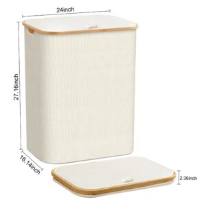 Laundry Hamper with Lid, 170L Extra Large Laundry Hamper 3 Section, Dirty Clothes Hampers with Removable Laundry Bags, Laundry Basket Organizer for Bathroom, Bedroom, Dorm Laundry Room(Beige)