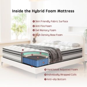 LMANKBK Queen Mattress, 12 Inch Innerspring Hybrid Mattress in a Box with Gel Memory Foam, Individually Wrapped Encased Coil Pocket Spring Mattress, Pressure Relief, Medium Firm Support, 60"*80"*12"…