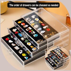 SPAKOWN Pin Display Case, 3 Drawers Enamel Pin Display Box Dustproof Pin Collection Display Holder Pin Organizer for Collectors (Black)