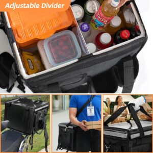 Insulated Bags for Food Delivery with Cup Holder 17.3" x 13.5" x 12.5", Support Frame & Hard Bottom Plate, Waterproof Commercial Insulated Food Delivery Bag Drink Carriers for Doordash w/Divider