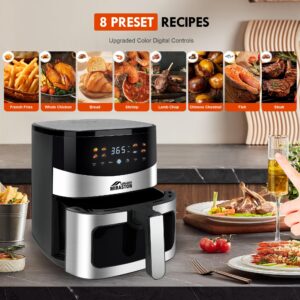 MIRASTON 6.5QT Air Fryer, 8-in-1 Smart Digital Air Fryers with Large Visual Window, 8 Presets Recipes & Manual Adjustments for Quick Easy Meals, Dishwasher-Safe, for Family, Party