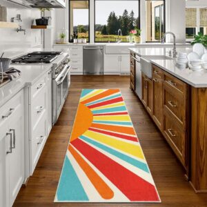 GarveeHome Extra Long Hallway Runner Rug 3x8 Washable Runner Rug Colorful Sunrise Nursery Rug Boho Retro Runner Carpet Non-Slip Throw Floor Covers Rainbow Kids Rug for Living Room Bedroom, Multi