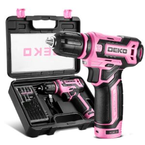 cordless drill：dekopro 12v power drill set with pink electric drill with tool set gift box, pink drill set for women