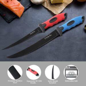 2PCS Fillet Knife for Fish, HIA Professional 9 inch Fillet knife and 7 inch Fish Fillet Knife, Premium Stainless Steel Fishing Boning Knife for Meat Cutting Trimming, Knife Sheath Included