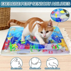 Upgraded Water Sensory Playmat for Cats, Thickened Cat Dog Toys Bored Pet Animals Cat Kicker Toys Self Play Mat Interactive Pet Water Sensory Mat Pad Pet Cooling Mat Indoor Outdoor Exercise Rectangle