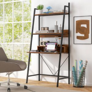 GOFLAME 71” High Ladder Desk, Freestanding Laptop Desk with Open Shelves, 3-Tier Ladder Shelf Computer Desk, Anti-Tipping Kits, Ideal for Living Room Bedroom Study, Brown