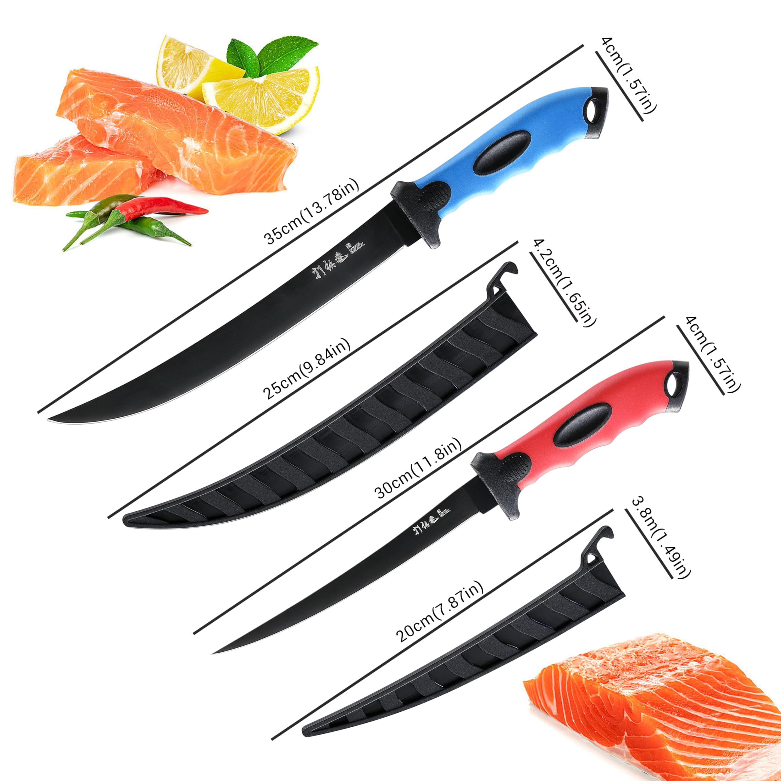 2PCS Fillet Knife for Fish, HIA Professional 9 inch Fillet knife and 7 inch Fish Fillet Knife, Premium Stainless Steel Fishing Boning Knife for Meat Cutting Trimming, Knife Sheath Included