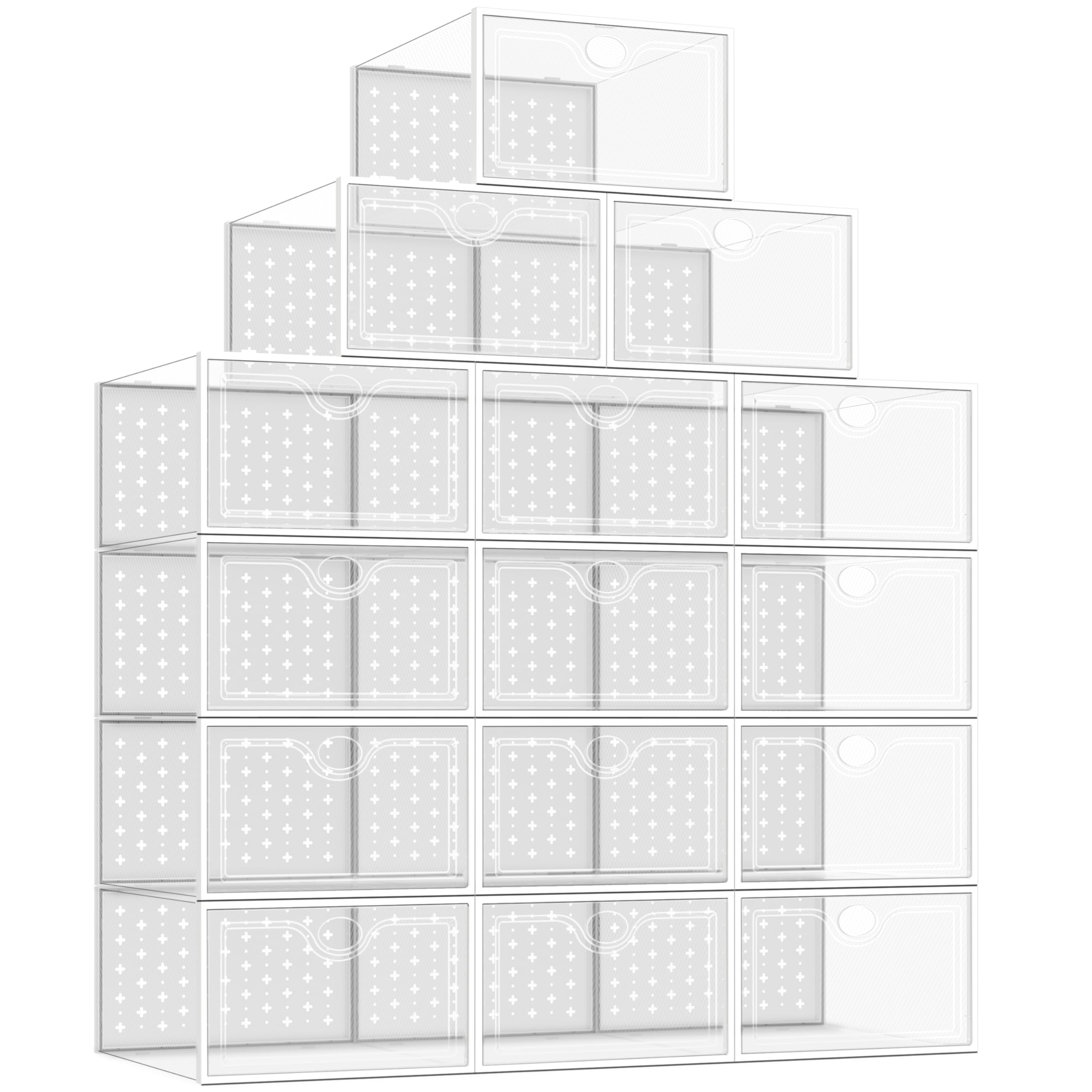 Pinkpum 15 Pack X-Large Shoe Storage Boxes Fit Size 12, Shoe Organizer for Closet Clear Plastic Stackable Shoe Dispaly Case Holder Bins, Sneaker Storage for Sneakerheads White