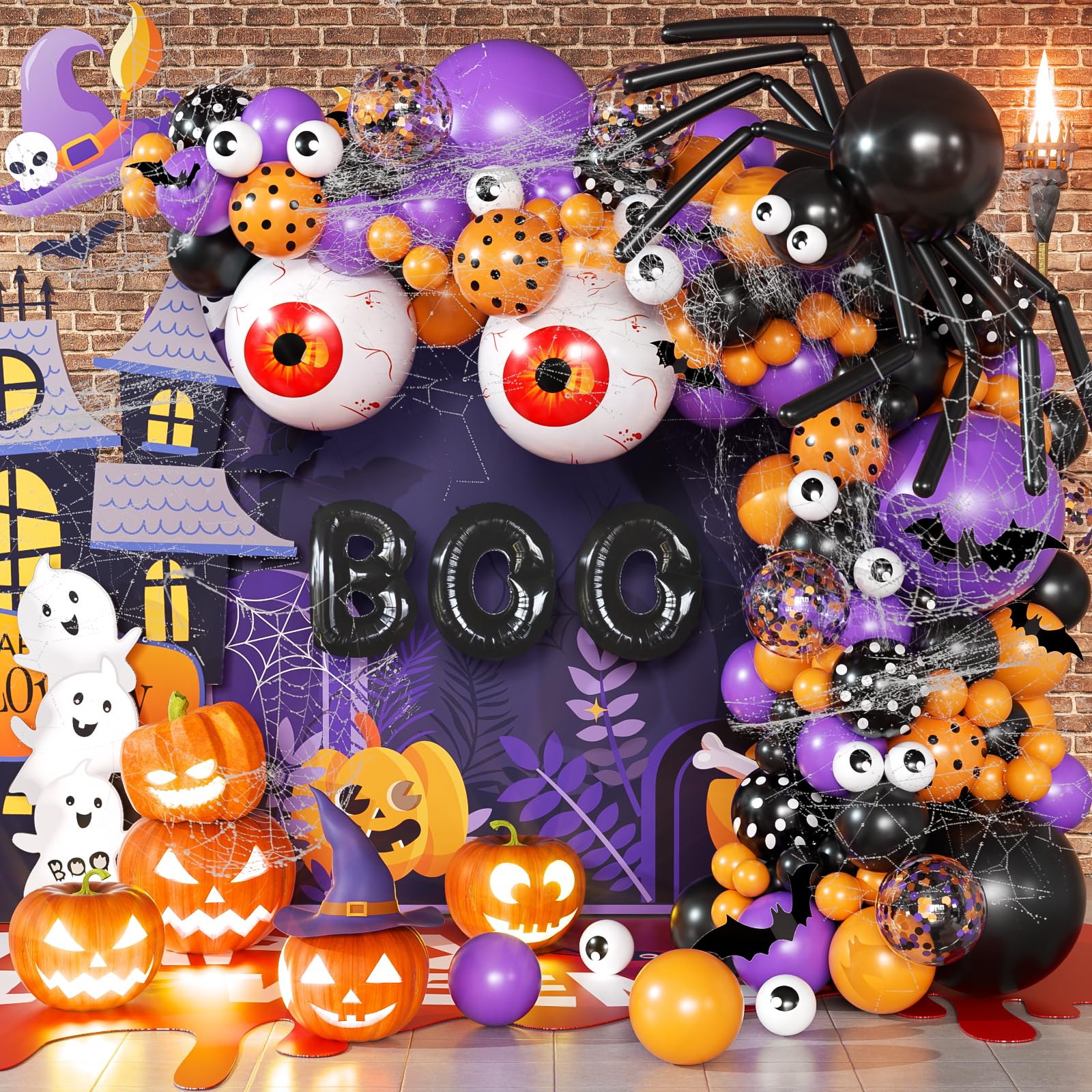 132 Pcs Halloween party decorations Balloon Garland Arch Kit party supplies Supplies Scary Plastic Bloodshot Eyeballs for Indoor Outdoor with Halloween Birthday