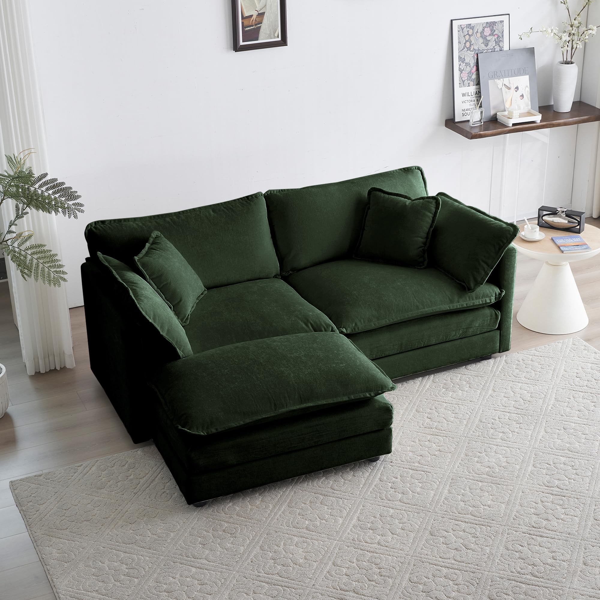 Oversized Cloud Couch with Ottoman, 25.52" Deep Seat Comfy Chenille Loveseat Sofa Modern Modular Sectional Couches Set Furniture Sets Living Room Bedroom juego de muebles de sala, Green