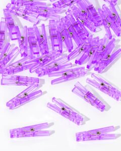 60pcs purple clothes pins for baby shower games girl, transparent acrylic clothes pin bulk, 1.4'' mini clothespins for photos, diy crafts, baby shower game prop/party favors/decorations