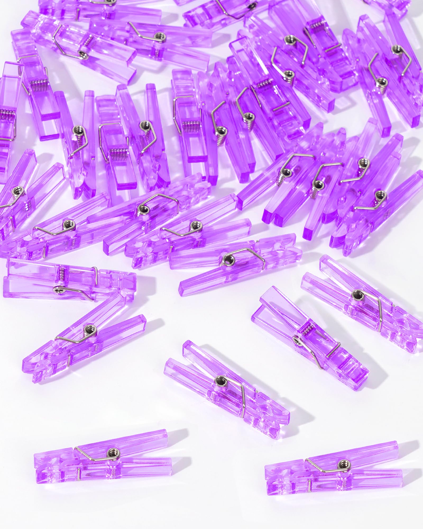 60PCS Purple Clothes Pins for Baby Shower Games Girl, Transparent Acrylic Clothes Pin Bulk, 1.4'' Mini Clothespins for Photos, DIY Crafts, Baby Shower Game Prop/Party Favors/Decorations