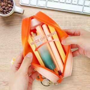 MIXVOVA Silicone Pencil Case, Colorful Pencil Pouch Portable Pencil Bag Light Waterproof Cute School Supplies Stationery, Equipped with Key Ring and Soft Rubber Leather Rope (Orange)