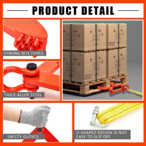 Wowangce Truck Pallet Puller Clamp Kit 1t/2205lbs Pallet Puller Clamp Truck Pallet Pulling Scissor Grabber Hook and 2" x 13.1ft Tow Strap Nylon Webbing with Gloves for Pulling Pallets Wood Heavy Thing