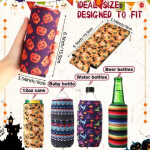 Potchen 24 Pcs Halloween Can Coolers Sleeves 12 oz Witch Skull Can Cooler Sleeves Neoprene Slim Beer Can Cooler Sleeves Bottle Insulator for Halloween Party Favors Gifts Decor Supplies