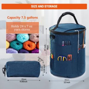 BERYA Knitting Bag Yarn Storage, Crochet Bag Organizer, Yarn Bag and Crochet Tote, Durable Knitting Bag for Crochet Hooks Needles Knitting Kit for Beginners (Denim Blue)