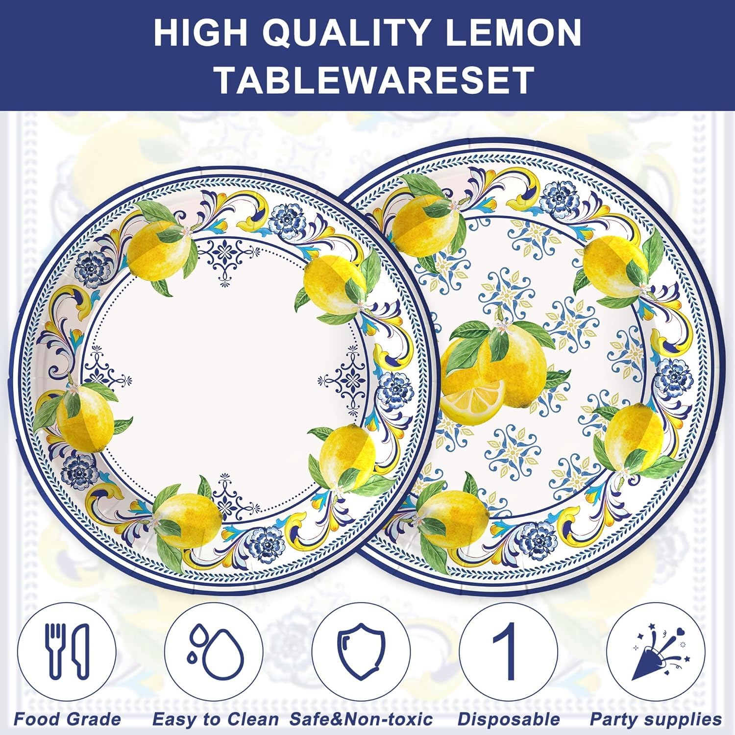 122PCS Capri Lemon Party Supplies for Baby Showe Bridal Shower Wedding Summer Citrus Fruit Themed Birthday Decor Italy Yellow Lemon Tablecloth Banner Tableware Set Plates Napkins Forks for 20 Guests