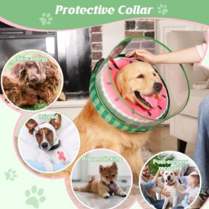 Didopet Inflatable Dog Cone, Watermelon Dog Donut Collar After Surgery, Dog Cone Alternative with Detachable Anti-Licking Shield, Soft Dog Cone for Large Medium Dogs Does Not Block View