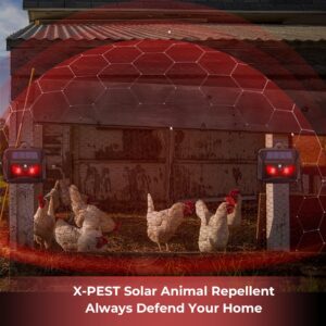 Solar Animal Repeller, 2024 Upgraded Predator Nocturnal Animal Repellent, Red Led Light Control Outdoor Deterrent Coyote Raccoon Deer Fox Skunk Squirrel for Garden Yard Farm Chicken Coop (2)