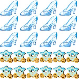 yuntau 24 pcs blue princess party decoration mini plastic glass slipper princess carriage centerpiece 3.8 inch princess glass heel for baby shower wedding birthday party supplies table decor