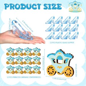 Yuntau 24 Pcs Blue Princess Party Decoration Mini Plastic Glass Slipper Princess Carriage Centerpiece 3.8 Inch Princess Glass Heel for Baby Shower Wedding Birthday Party Supplies Table Decor