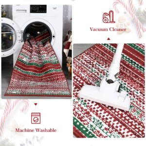 CAREMEE Christmas Rug 4x6 Machine Washable Bedroom Rug Holiday Decor Non Slip Throw Rug Soft Carpet Stain Resistant Accent Rug for Home Decor, Red