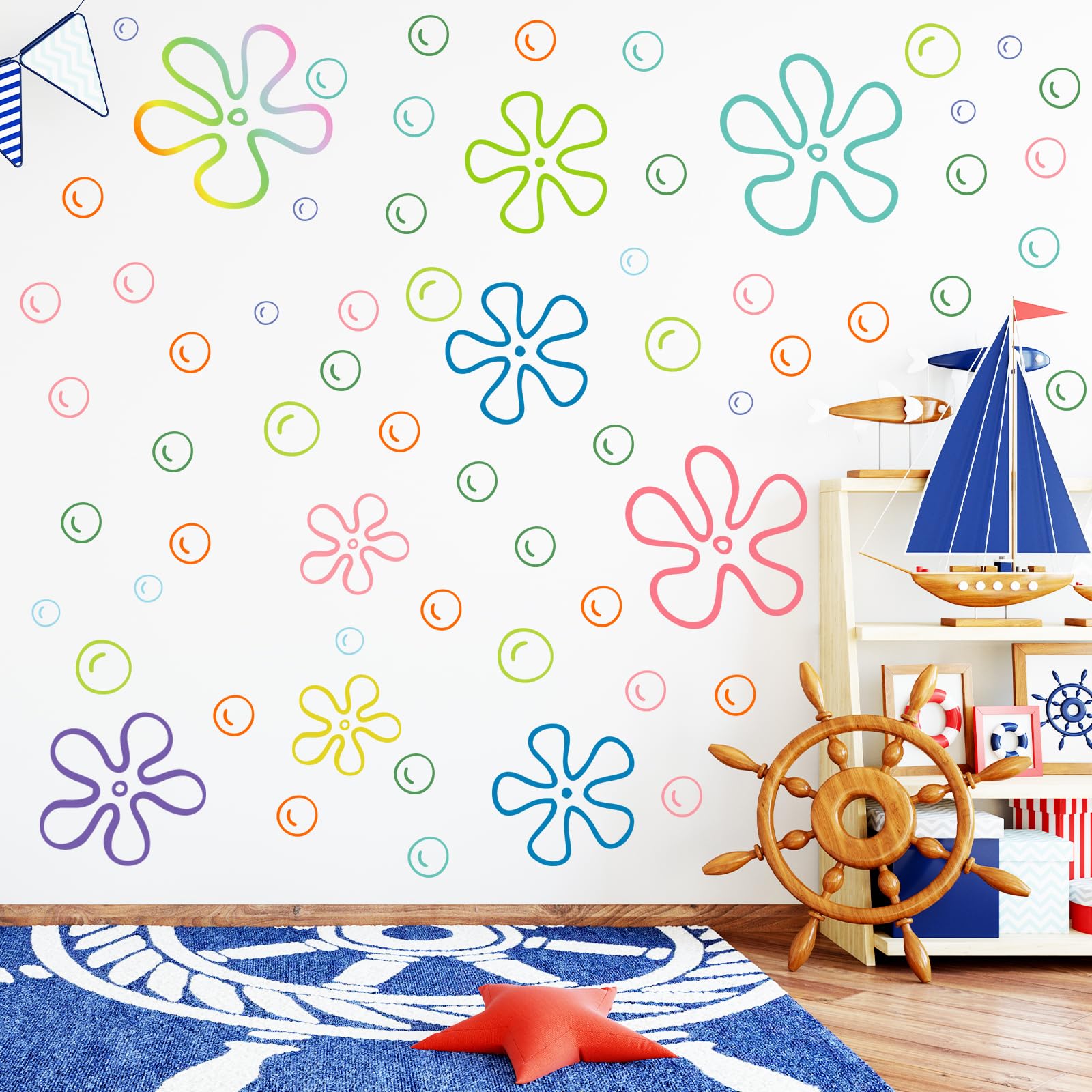 Rotumaty 187 PCS Bikini Flower Bubble Wall Decals Under The Sea Birthday Party Decorations Ocean Wall Stickers Wall Decor for Bathroom Nursery Bedroom Home School Car