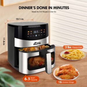 MIRASTON 6.5QT Air Fryer, 8-in-1 Smart Digital Air Fryers with Large Visual Window, 8 Presets Recipes & Manual Adjustments for Quick Easy Meals, Dishwasher-Safe, for Family, Party