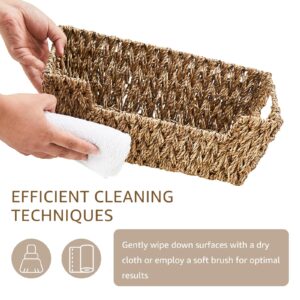 LGEHOOM Seagrass Wicker Storage Baskets Open-Front Pantry Baskets With Handles Handwoven Rattan Shelf Baskets for Organizer and Storage, 2 Pack