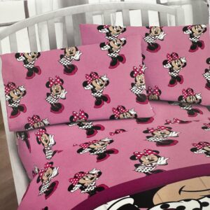 Jay Franco Twin Size Sheet Set 3 Pieces Kids Set (Minnie Mouse), Pink, Black, JF14545