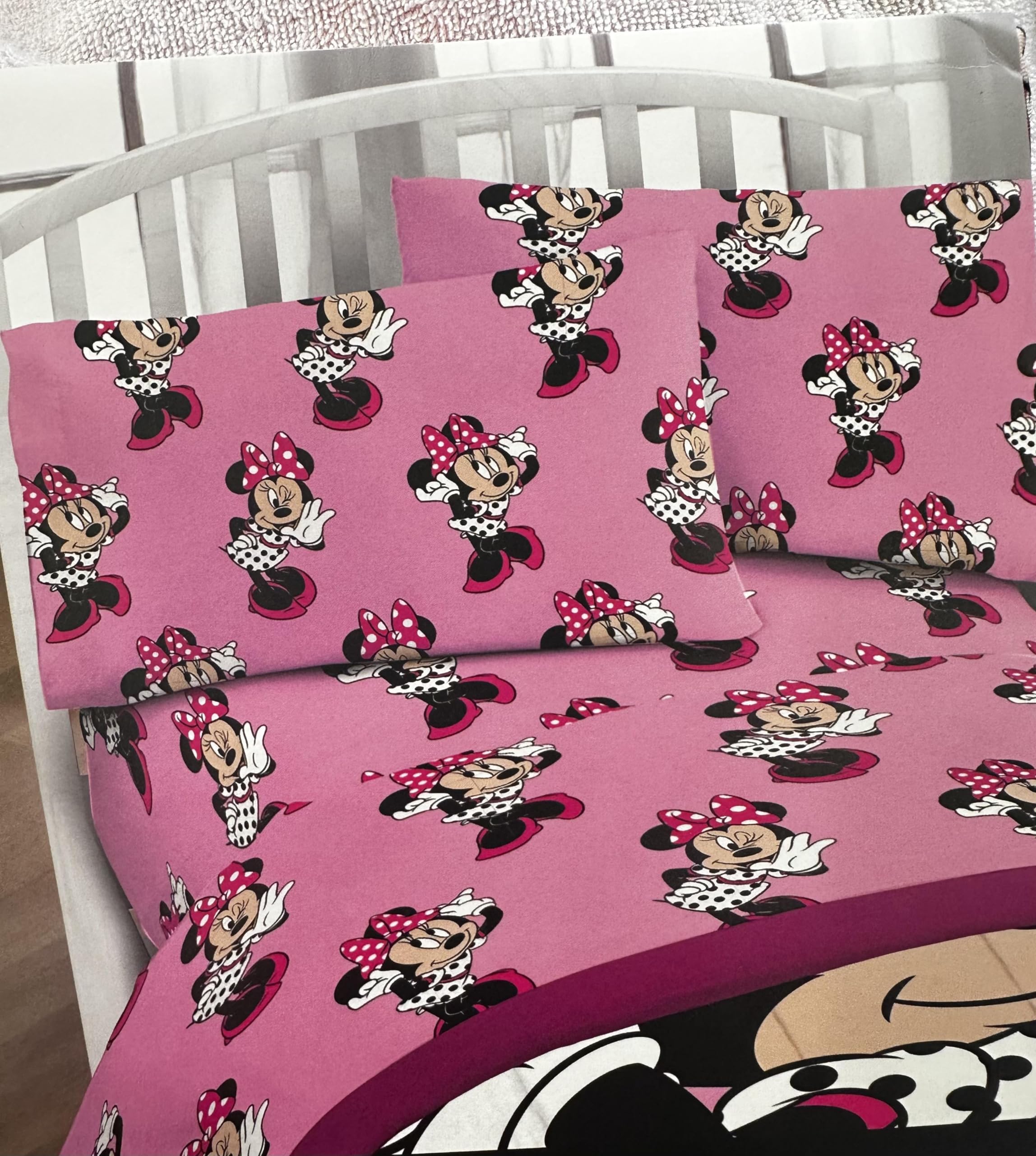 Jay Franco Twin Size Sheet Set 3 Pieces Kids Set (Minnie Mouse), Pink, Black, JF14545