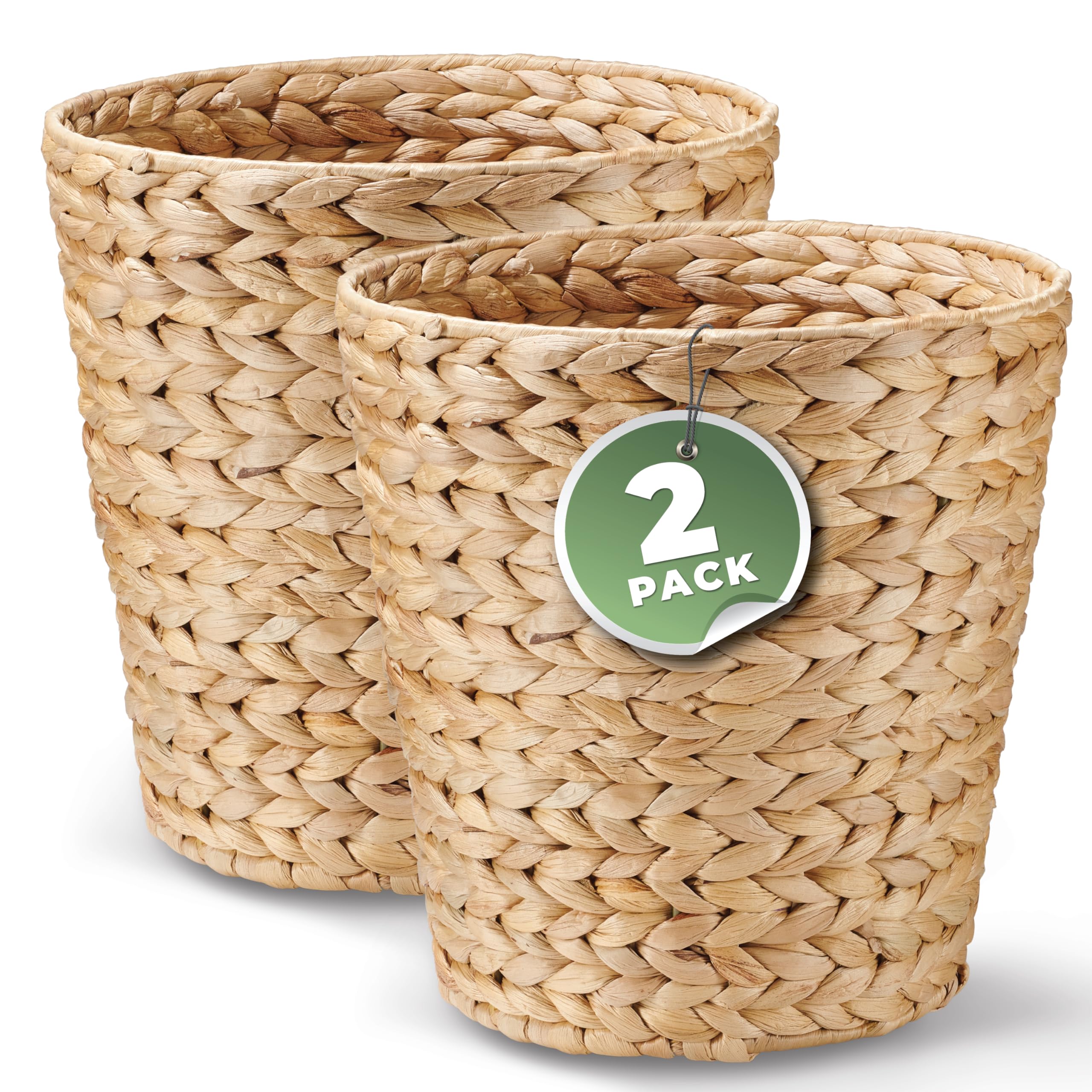 84ECO 2 Pack Wicker Trash Can, Wicker Waste Basket for Bathroom, Rattan Trash Can, Wicker Trash Basket, Basket Trash Can, Woven Trash Can