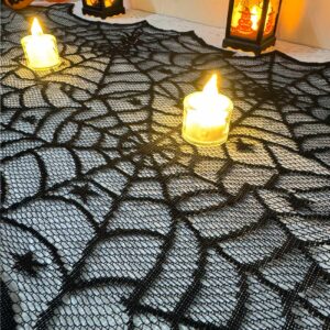 Halloween Decorations Indoor Set Fireplace Mantel Scarf Cover Black Lace Spiderweb Table Runner for Kitchen Halloween Banner with 3D Bat for Halloween Party Decorations Indoor