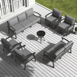 rtdtd aluminum patio furniture set, 9 seats outdoor patio conversation set with swivel chair modern metal patio sectional sofa with upgrade cushions for patio, backyard grey