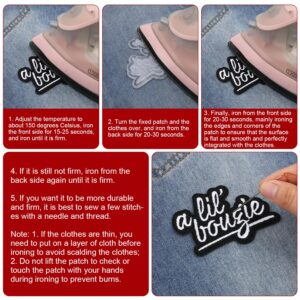 4 pcs A Lil' Bougie Iron Patches, Classic Black and White Letters Funny Iron on Patches Embroidered Adult Humor Patch for Clothes Jeans Jackets Bags Hats