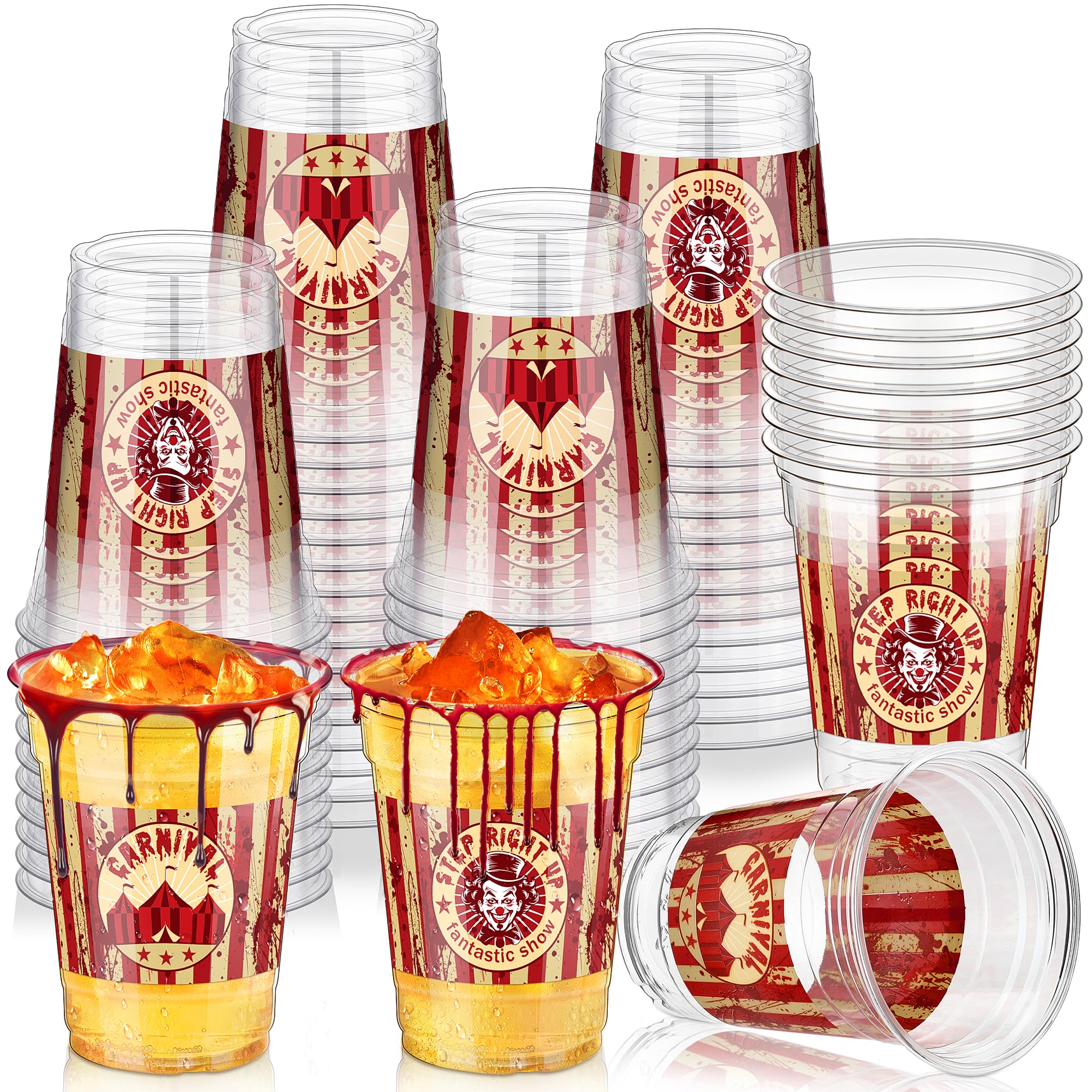 TURSTIN 60 Pieces Halloween Horror Circus Party Cups 16 oz Disposable Plastic Cups Creepy Carnival Party Decorations Horror Clown Cups for Circus Themed Party Halloween Party Supplies