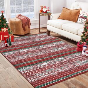 caremee christmas rug 4x6 machine washable bedroom rug holiday decor non slip throw rug soft carpet stain resistant accent rug for home decor, red