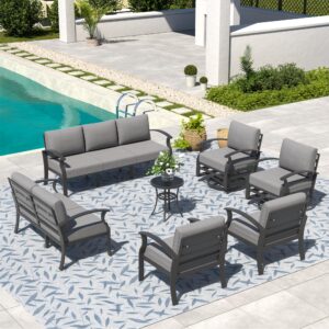 RTDTD Aluminum Patio Furniture Set, 9 Seats Outdoor Patio Conversation Set with Swivel Chair Modern Metal Patio Sectional Sofa with Upgrade Cushions for Patio, Backyard Grey