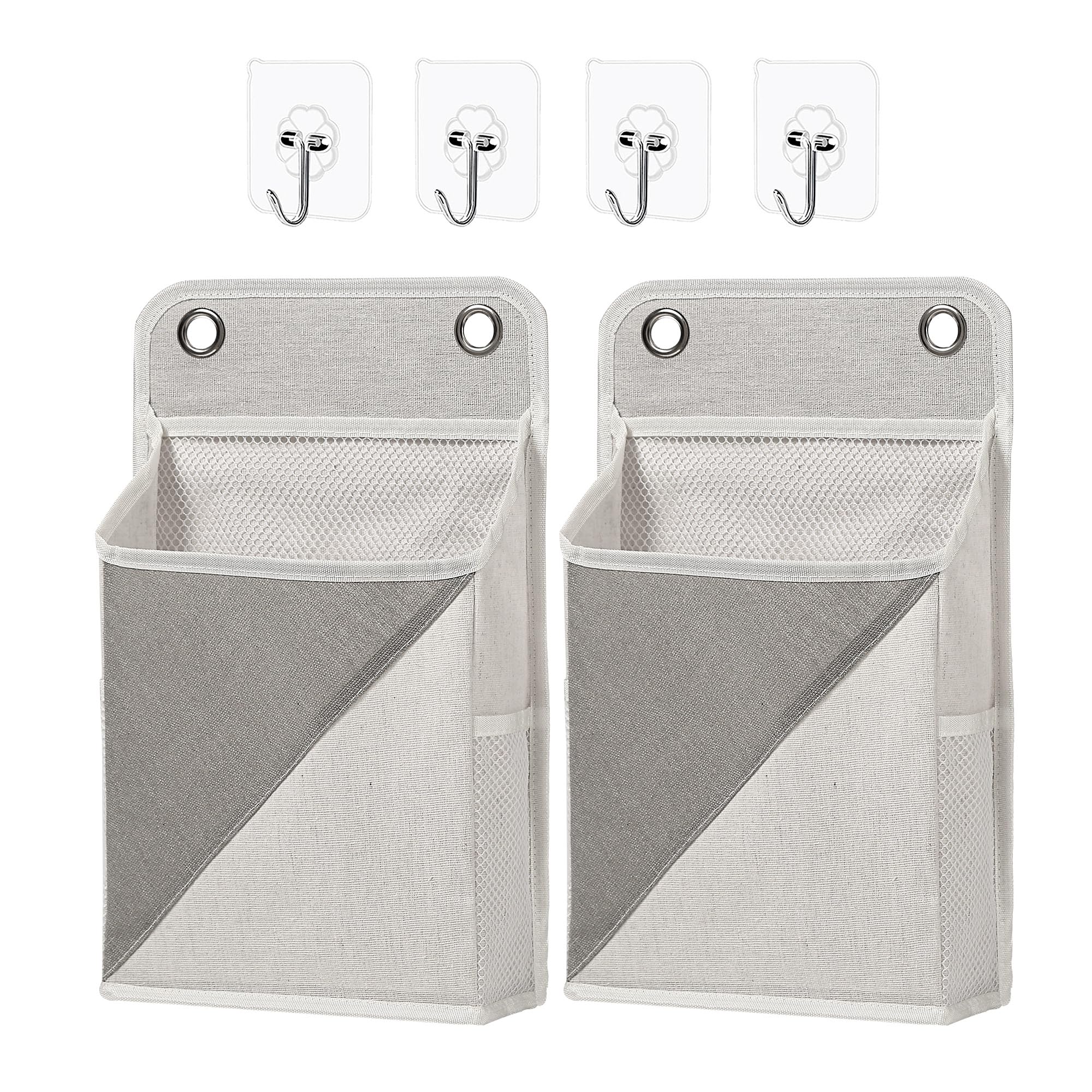 Someteth 2pcs Wall Hanging Storage Organizer Bag, Hanging baskets with pockets for Wall organizing, Storage Hanging Bag for Bedroom, Dormitory, Study Room, Bathroom (Grey/White)