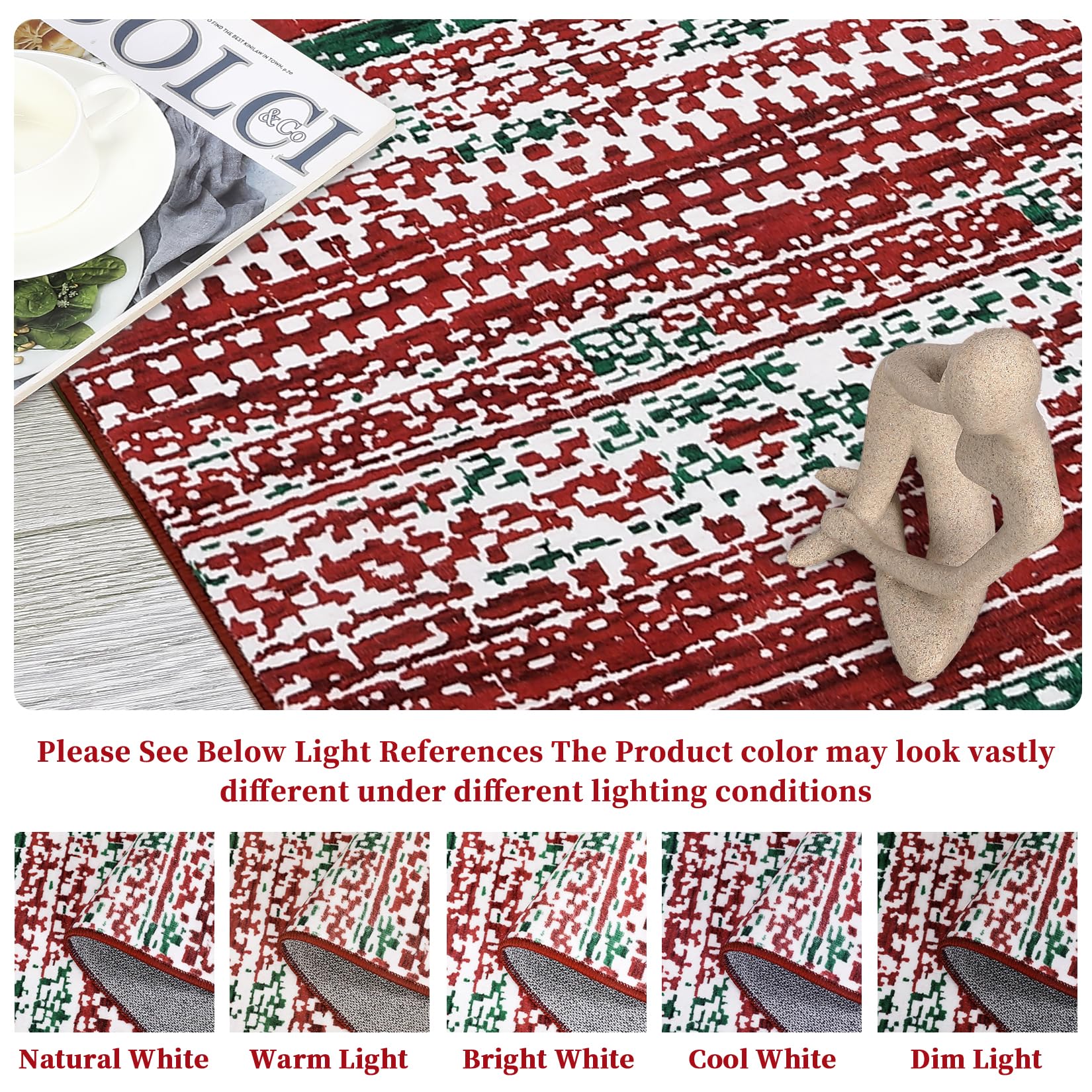 CAREMEE Christmas Rug 4x6 Machine Washable Bedroom Rug Holiday Decor Non Slip Throw Rug Soft Carpet Stain Resistant Accent Rug for Home Decor, Red