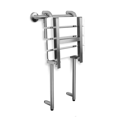 Portable Hanging Profile Bench Shower Seat with 18-inch Grab Bar, Grab Bar Supported, Stainless Steel, White