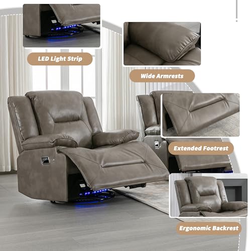 ERYE Home Theater and Living Room Recliner Sofa Couch for 3, Manual Reclining Sofa&Couch with LED Light Strip, 2 Cup Holders and DropDown Table for Home,Apartment,House