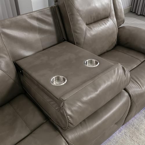 ERYE Home Theater and Living Room Recliner Sofa Couch for 3, Manual Reclining Sofa&Couch with LED Light Strip, 2 Cup Holders and DropDown Table for Home,Apartment,House