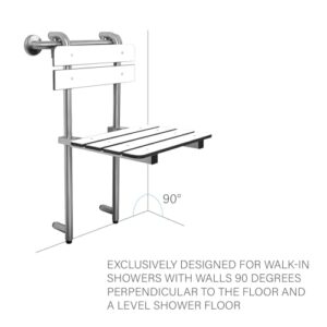 Portable Hanging Profile Bench Shower Seat with 18-inch Grab Bar, Grab Bar Supported, Stainless Steel, White